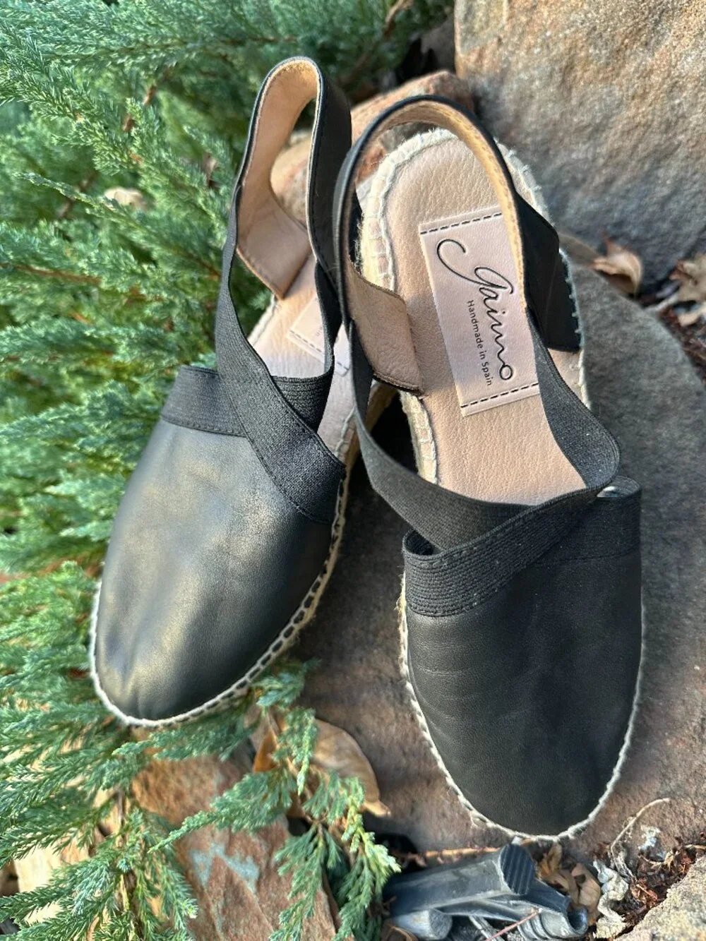 Gaimo Spain Black Leather Espadrille Slingback Flats 36